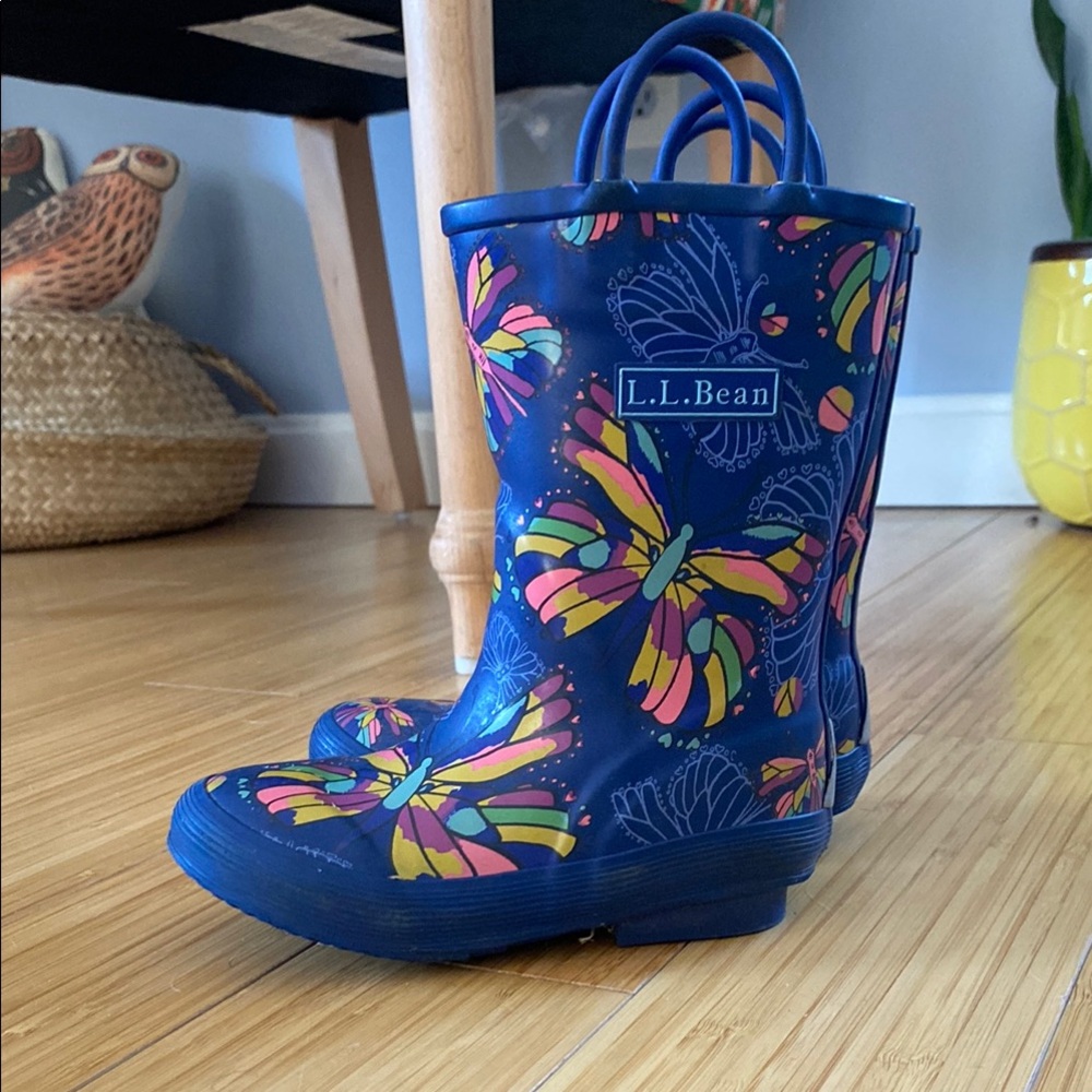 L.L. Bean Kids Blue Butterfly Rain Boots